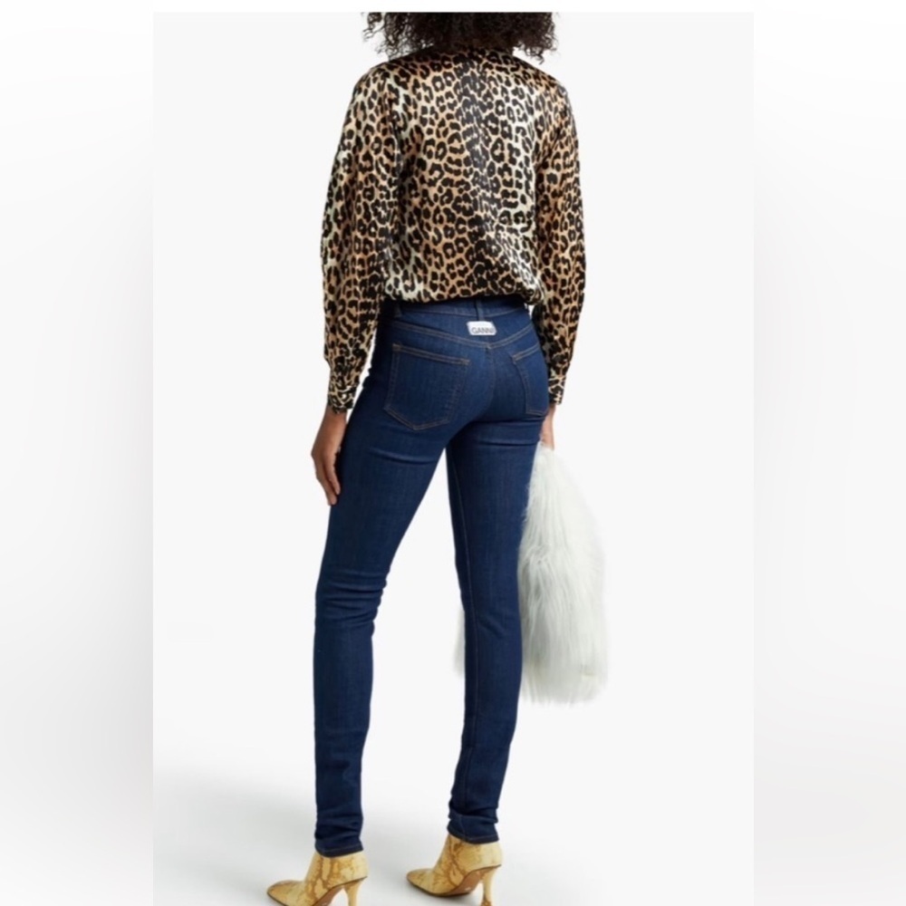 Ganni slim high waisted jeans Nwt navy logo designer denim spring skinny boho